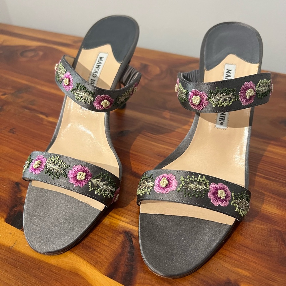 Archival Manolo Blahnik embroidered mule sandals